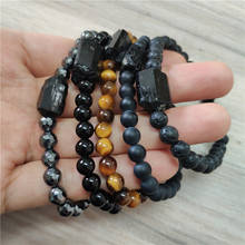 Lava Rock Stone Beads Natural Black Raw Rough Tourmaline Mineral Energy Healing Beaded Unisex Bracelets  Daily Jewelry Wholesale 2024 - buy cheap