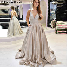 Mbcullyd красивое расшитое блестками платье для выпускного вечера для женщин 2020 блестящее Формальное вечернее платье трапециевидной формы с карманом Robe De Soiree 2024 - купить недорого
