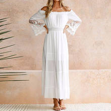 2020 Summer Sundress Long Women White Beach Dress Strapless Long Sleeve Loose Sexy Off Shoulder Lace Boho Cotton Maxi Dress 2024 - buy cheap