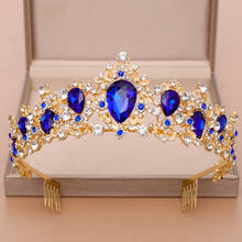 AiliBride tiara Queen Crown Bridal Hair Jewelry Blue Crystal Rhinestone Tiaras and Crowns For Bridal Wedding Hair Accessories 2024 - buy cheap
