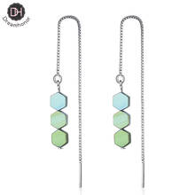 Silver Color Long Ear Line Earrings Simple Green Hexagon Geometric Gradient Earrings Women Jewelry Wholesale 2024 - buy cheap