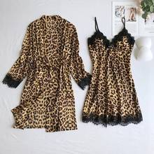 New Fashion sexy Satin Silk Pajamas Cardigan Nightdress Bathrobe Ladies Robes Underwear Sleepwear women's Leopard Seamless &50 2024 - buy cheap