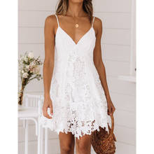Ordifree 2020 летнее женское мини-платье для вечеринки сексуальное на бретельках белое кружевное платье туника пляжное платье 2024 - купить недорого
