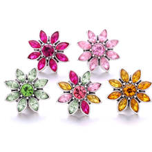 5pcs/lot New Snap Jewelry Rhinestone Crystal Flower 18mm Snap Buttons for Leather Silver Snap Bracelet Interchangeable Jewelry 2024 - buy cheap