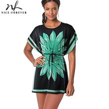 Nice-forever-vestido veraniego holgado para mujer, vestido informal con estampado de flores verdes, bohemio, para playa, 013 2024 - compra barato
