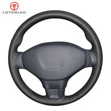 LQTENLEO Black Genuine Leather DIY Hand-stitched Car Steering Wheel Cover For Peugeot 301 2014 2015 2016 2017 2018 2019 2024 - buy cheap