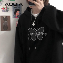 Streetwear Oversize Female Pullovers 2022 Winter Butterfly Printe Loose Women's Hoodlies Plus Size y2k Pocket Woman Sweatshirt 2024 - buy cheap