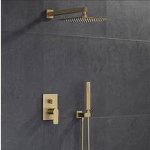 Juego de Grifo de ducha de baño de cepillo montado en pared, cabezal de ducha + grifos mezcladores, cepillo de ducha de mano, grifos de oro para Baño 2024 - compra barato