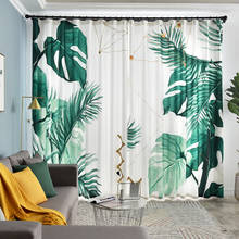 Cortina semi-apagão moderna para quarto, cortina personalizada com janelas para sala de estar, plantas tropicais, folhas verdes impressas 2024 - compre barato