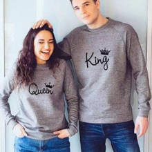 BKLD King Queen-Sudadera con estampado de corona para hombre y mujer, suéter informal de manga larga gris, jerséis de moda para parejas, jerséis de invierno 2024 - compra barato