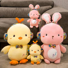 25/35/50cm Cute Yellow Duck & Pink Rabbit Wearing Headphones Stuffed Animals Plush Toys for Children Soft Pillow Doll Kids Gift 2024 - buy cheap