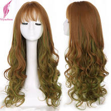 Синтетический коричневый зеленый парик Омбре Yiyaobess с челкой, натуральные длинные волнистые волосы, парики для женщин, высокая температура 28 дюймов 2024 - купить недорого