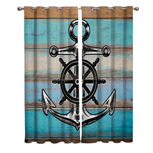 Retro Wood With Anchor Nautical Style Window Treatments Curtains Valance Bedroom Indoor Fabric Curtain Panels With Grommets 2024 - buy cheap