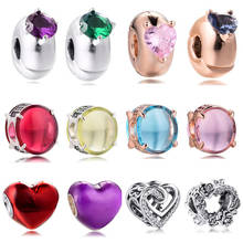 CKK Fit-pulsera Pandora para mujer, abalorio de plata 925 Original con forma de corazón rosa, cabujón ovalado, para fabricación de joyas, DIY 2024 - compra barato