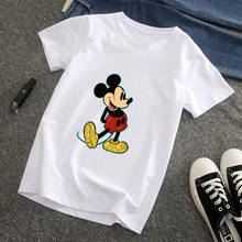 Disney T-shirt Women's Clothes Mickey Mouse Funny Expression Cartoon Printing White Harajuku Style Cute Korean Version Loose Top 2024 - buy cheap
