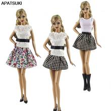 Fashion Doll Clothes Set For Barbie Doll Outfits White Shirt Tank Top Floral Plaided Skirt 1/6 BJD Doll Accessories Toys Gift 2024 - buy cheap