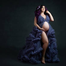 Vestidos de maternidad de tul Extra hinchados, Mangas de cuello en V, plisado con volantes, Sexy, esponjoso, para sesión de fotos del embarazo 2024 - compra barato