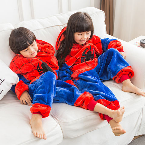 Детские комбинезоны с капюшоном; Детские пижамы для мальчиков и девочек «Человек-паук», красная животного Пижама с рисунками из аниме; Пижама для Фланелевая пижама, одежда для сна 2022 - купить недорого