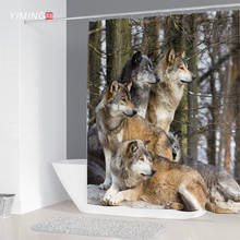 Cortina de ducha con estampado de lobo salvaje 3D, cortina lavable con pantalla de partición para baño, con gancho, para el hogar 2024 - compra barato