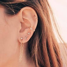 5pcs/set Crystal Moon Stud Earrings Set for Women Female Gold Color Long Link Tassel Earrings Punk Ear Studs Ear Cuff Jewelry 2024 - buy cheap