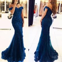 Navy Blue Off Shoulder Mermaid Prom Dresses Lace Appliques Beads Formal Dress Prom Party Gowns vestidos vestidos de fiesta largo 2024 - buy cheap