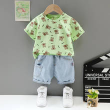 Conjuntos de ropa de verano para bebés y niñas, camiseta de oso de dibujos animados + pantalones cortos de mezclilla, 2 piezas, chándal para niños de 1, 2, 3 y 4 años 2024 - compra barato