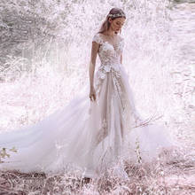 Свадебное платье с цветочной аппликацией, Тюлевое, ТРАПЕЦИЕВИДНОЕ, винтажное, Длинные свадебные платья 2024 - купить недорого