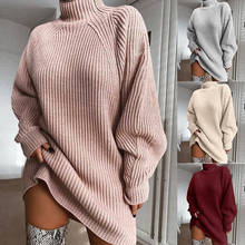 Turtleneck Long Sleeve Knitted Sweater Dress Autumn Winter Thick Loose Knit Party Vestidos WDC5599 2024 - buy cheap