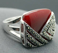 14*15mm tibetano prata natural vermelho pedra natural & marcasite anel quadrado tamanho 7/8/9/10 2024 - compre barato