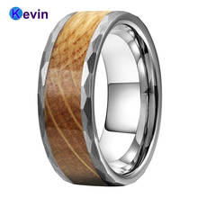 8mm anel de martelo tungstênio noivado casamento bandas anéis para homens mulher real whiskey barril madeira carvalho embutir banda plana escova brilhante 2024 - compre barato