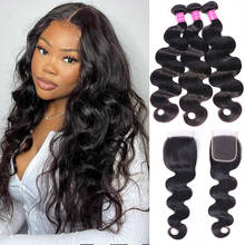 Peruvian Body Wave Bundles With Closure Natural 100% Human Hair Extension 4x4 Free Part Closure With 3 Bundles Remy Hair Weave 2024 - buy cheap