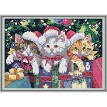 Christmas Cat Joy Sunday Cross Stitch Kit Printing 14CT 11CT Counted Cross Stitch Kits Fabric Handmade Embroidery for Needlework 2024 - buy cheap