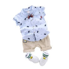 Boys Baby print Lapel Short Sleeve Top Shorts gentlemen two piece baby new summer short sleeve print set 2024 - buy cheap