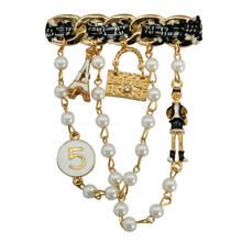 Pearl Tassel Enamel Handbag Brooch for Women Brand Letter 5  Camellia Brooches Pins Men Luxury Ribbon Badges Jewelry Gift Z066 2024 - buy cheap