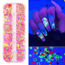 12 Grids/Box Nail Art Fluorescent Sequins Mixed Shape Flakes Glitter Shinning Hollow Star Butterfly Slices DIY Decoration 2024 - buy cheap