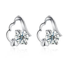 ZEMIOR Sterling Silver 925 Jewelry Creative Double Heart Earrings For Women Round Cubic Zirconia Stud Earring To Girlfriend 2024 - buy cheap