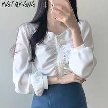MATAKAWA Women V-neck Blusas Autumn 2020 Long Puff Sleeve Chiffon Blouses Women Korean Loose Ladies Shirts 2024 - buy cheap