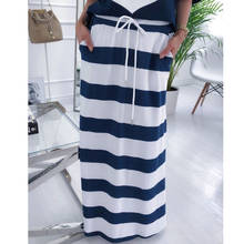 Women's Loose Casual Printed Blue and White Skirt Ankle-Length Casual Striped Pencil Skirt  Long length Skirts for Women 2024 - buy cheap