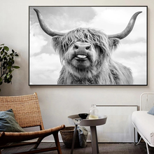 Pintura en lienzo de animales salvajes, carteles e impresiones en blanco y negro Yak Highland Cow, imágenes artísticas de pared para decoración de sala de estar, Cuadros 2024 - compra barato