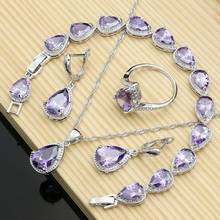 Conjuntos de joyas de plata 925 para mujer, pendientes de piedra púrpura, anillos, accesorios de moda, conjunto de collar, envío directo 2024 - compra barato