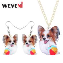 WEVENI Acrylic Happy Papillon Dog Ball Necklace Earrings Jewelry Sets Sweet Pets Kids Girls Teens Charms Party Gift Decorations 2024 - buy cheap