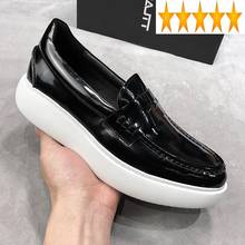 100% Real Leather Platform Brand Shoes Men Breathable Height Increasing Loafers Fashion Slip On Black Sneakers Zapatillas Hombre 2024 - buy cheap