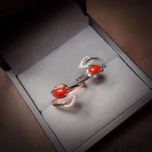 Natural Boutique Red Coral Leaf Ring S925 Pure Silver Stone Fine Fashion Wedding Jewelry for Women  Free Shipping 2024 - buy cheap