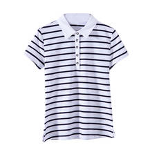 Polo de manga corta con solapa ajustada informal a rayas, camisa de tela mezclada de moda con abertura, talla grande, novedad de verano de 2021 2024 - compra barato