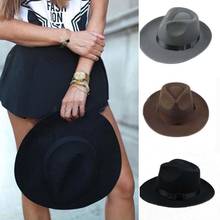 Men Women Thick Wool Vintage Retro Jazz Hat Felt Fedora Wide Brim Bowler Cap Black Gray Cowboy Hat Black Grey Unisex Hats 2024 - buy cheap