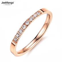 JeeMango New Arrival Rose Gold Color Simple Rings Jewelry Inlaid Cubic Zirconia For Women Stainless Steel Wedding Ring JR19171 2024 - buy cheap