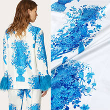 145cm Width Fashion Blue and white porcelain Printed Imitated Silk Satin Fabric For Woman Dress Blouse Pajamas Sleepwear DIY 2024 - buy cheap