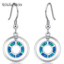 ROLILASON Double circle shape gift 925 Silver stamped blue fire opal Drop Earrings fashion Jewelry OE770 2024 - buy cheap