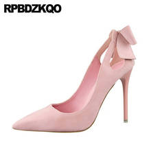 Thin Extreme Bow Slip On Stiletto Pointed Toe Ultra Pink Pumps Scarpin Cheap Super Suede Ladies High Heels Shoes Patent Leather 2024 - buy cheap