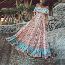 Boho Beach Maxi Dress Summer Women floral print Slash Neck Long Dress Casual Ruffle Bohemian Sexy Party Dresses Vestidos Robe fe 2024 - купить недорого
